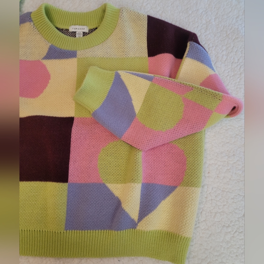 Topshop Size M US 8-10 Color Block Crew Neck Sweater P.P-25      Legenth 20 - Picture 5 of 7